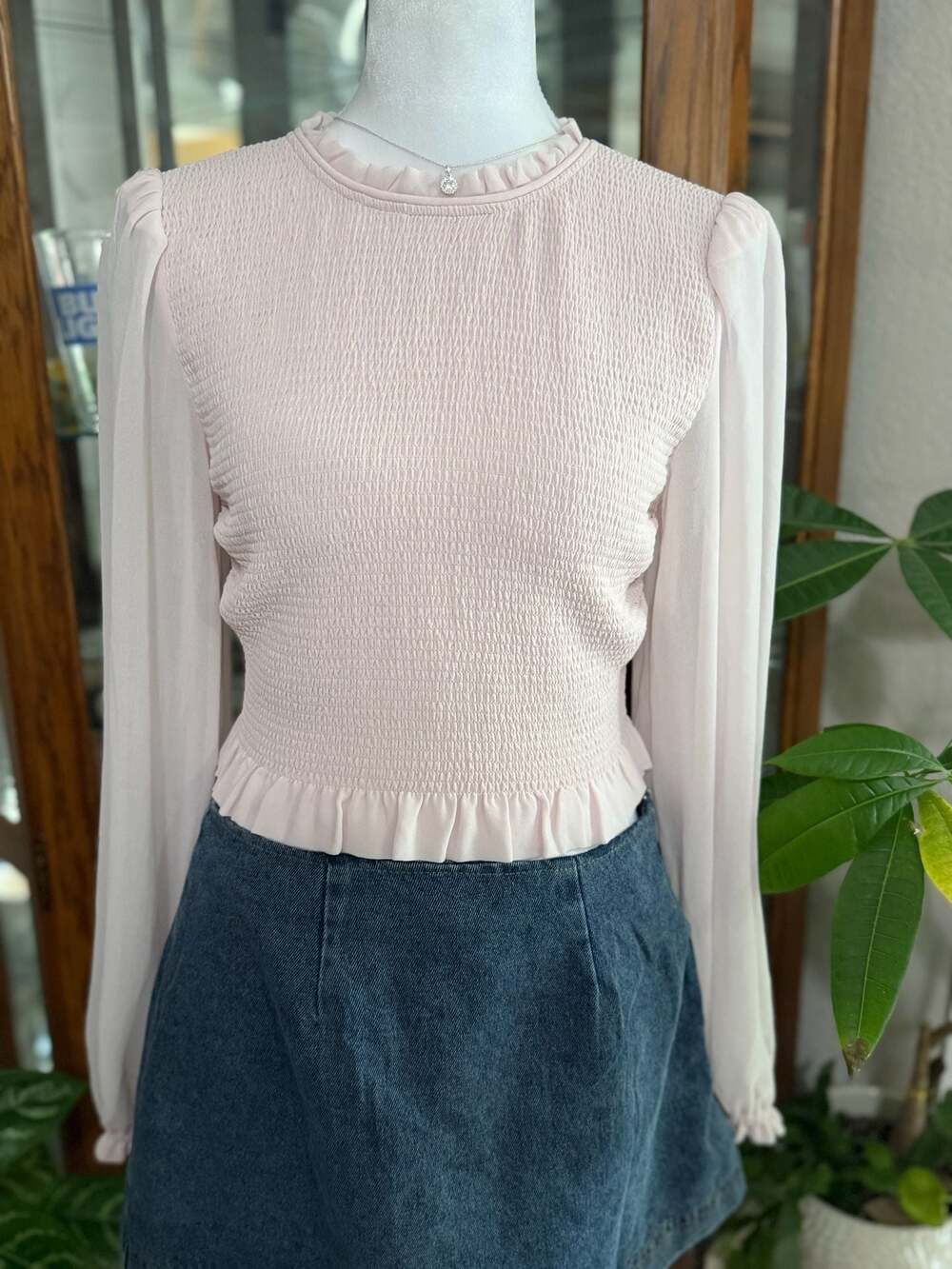 Aritzia Wilfred Tempest Blouse with Smocked Chiffon Long Puff Sleeves